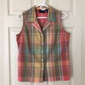 Liz Claiborne LizSport Petite Sleeveless Plaid Shirt Size Medium Petite